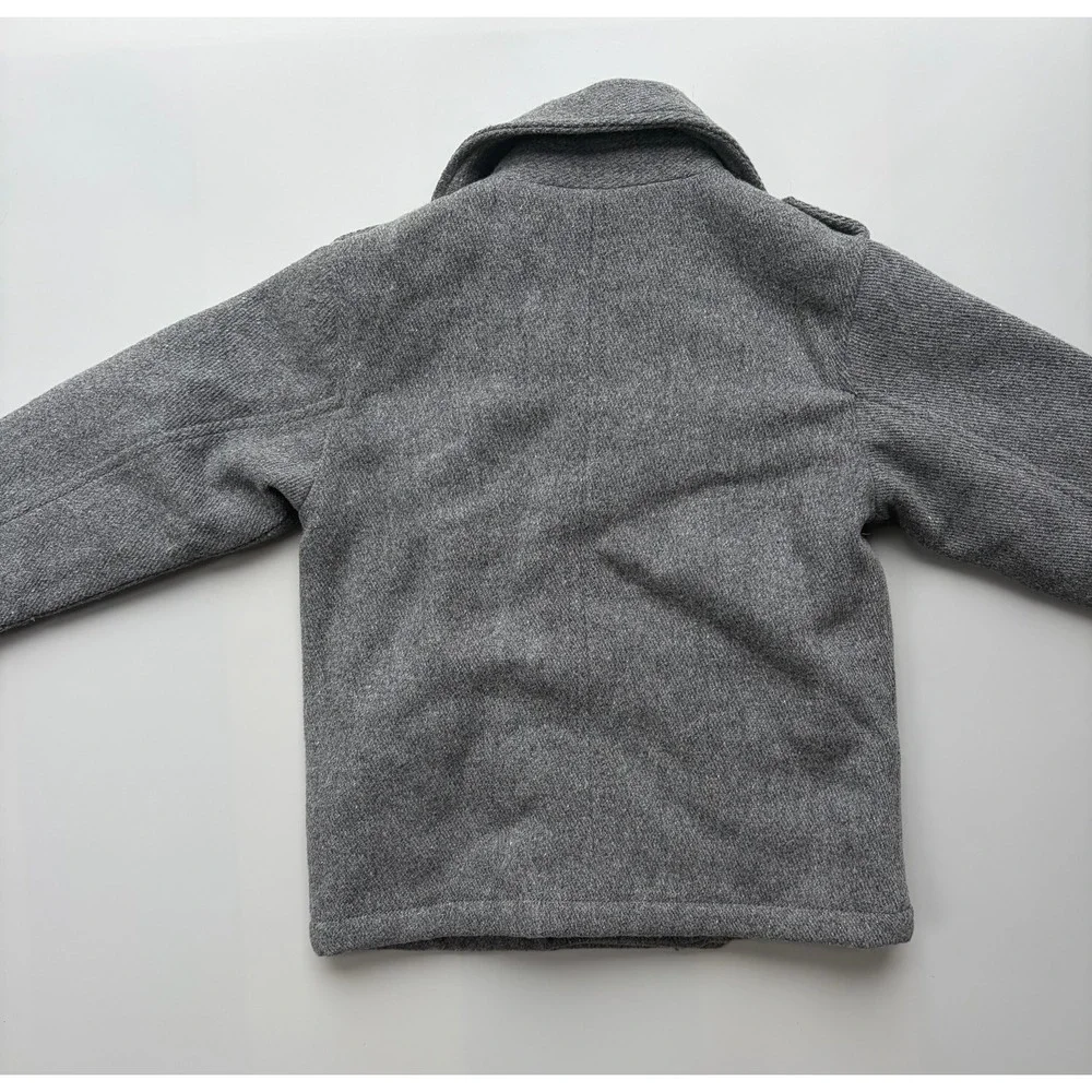 BabyGap Toddler Boys Gray Wool Blend Pea Coat Plaid Lined Jacket 4 Years